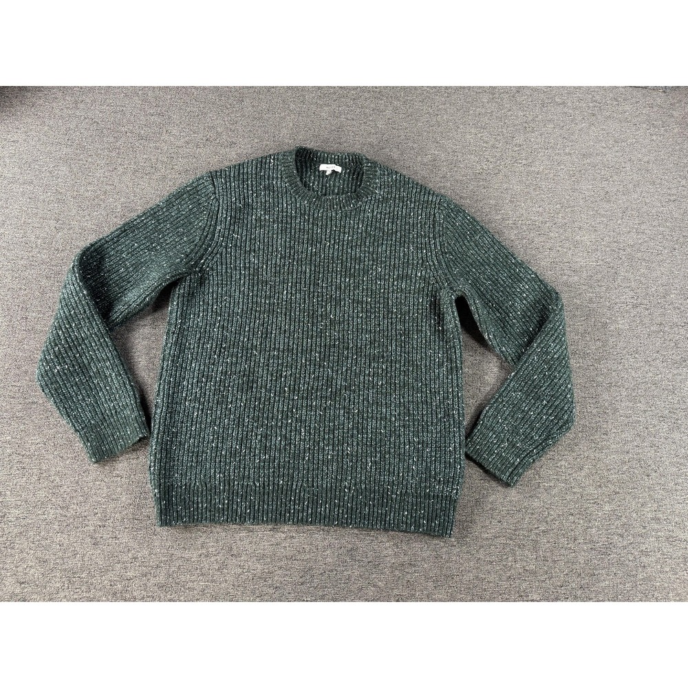 Reiss Sweater Mens XL Green Wool Blend Ribbed Crewneck Knit Pullover Heavyweight